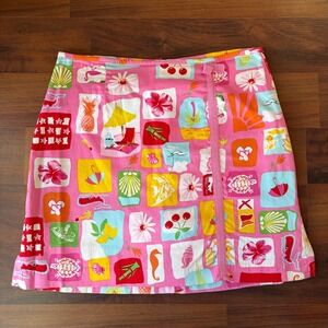 Bamboo Traders Pink Tropical Beach Print Wrap Skirt Size 6